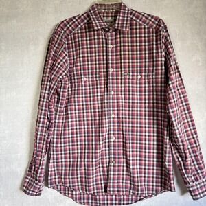 Lacoste Shirt Mens 40 Red Blue Check Plaid‎ Modern Fit Long Sleeve Button Down